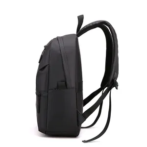 Side view of professional black water-resistant business laptop backpack for men