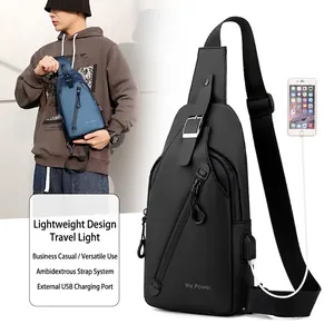 Sac de Poitrine en Nylon Imperméable pour Hommes Avec Port de Charge USB Externe Sac à Bandoulière Décontracté pour Voyage Sport