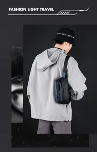 Detail of waterproof crossbody chest bag with fashion letter print and contrast design