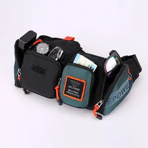 Tactical nylon crossbody bag in black and cyan featuring large capacity and multi-pockets