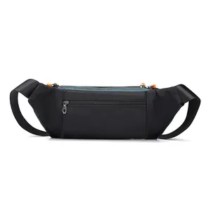 Waterproof crossbody chest bag for men in black with green texture and orange zipper pulls