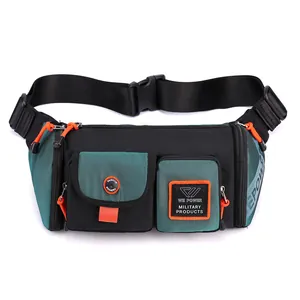 Waterproof functional men's chest bag in black and green with multi-pocket design