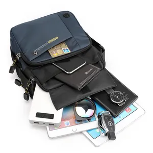 Sac bandoulière en nylon bleu marine à poches multiples pour tablettes de 10 pouces