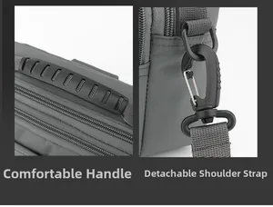 Détail de la poignée confortable et de la boucle de bandoulière amovible sur la sacoche
