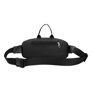 Waterproof black sports chest bag with hidden back zipper pocket and top handle