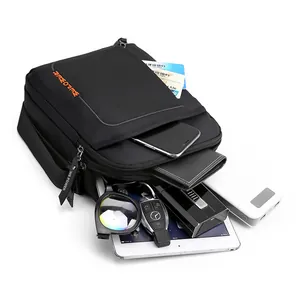Bandolera de nailon negro para hombre con múltiples compartimentos y gran capacidad