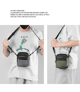 Close-up of waterproof nylon shoulder bag featuring dual compartments and WEPOWER logo