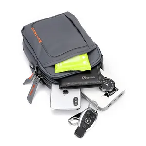 Grey nylon crossbody shoulder bag for men with multi-layer zippers and EDC storage