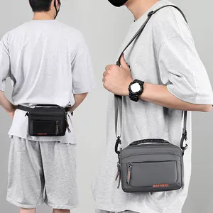 Sac bandoulière et sacoche de taille multifonction imperméable pour homme en noir et gris