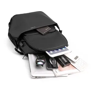 Sac à dos professionnel en cuir noir étanche avec port USB pour ordinateur et voyage