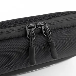 Men's black fashion chest bag with dual zippers and durable nylon mesh details