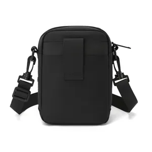 Versatile black nylon men's crossbody bag and belt waist pack for outdoor activities