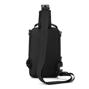 Mens tactical black chest bag with adjustable shoulder strap and durable nylon fabric