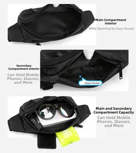 Detailed interior of waterproof nylon sports waist bag with large main pocket and zipper