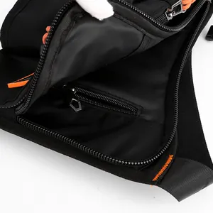 Tactical black nylon drop leg bag with large capacity and orange stitching detail