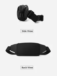 Detail view of water-resistant waist bag with breathable mesh back and adjustable strap