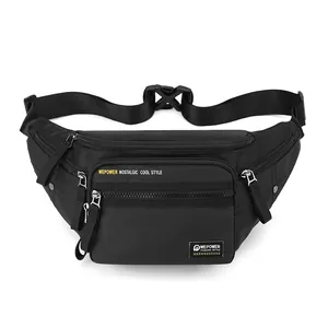 Marsupio sportivo nero opaco impermeabile con zip multiple e slogan WEPOWER