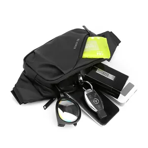 Waterproof black waist bag with WE POWER logo and multiple compartments for daily items