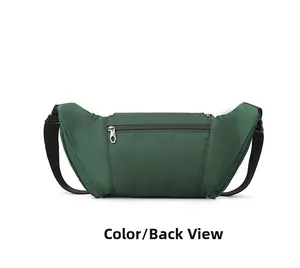 Vue arrière du sac banane en nylon vert foncé avec poche zippée cachée et sangle