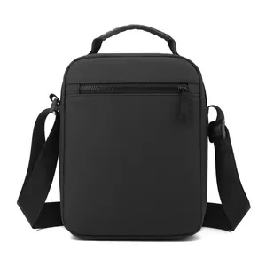 Classic black men's crossbody bag with reinforced top handle and anti-theft back pocket