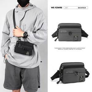 Men Waterproof Nylon Multi-functional Crossbody Bag Casual Messenger Bag Outdoor Sport Shoulder Waist Pouch Adjustable Strap