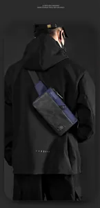 Dettaglio del nylon impermeabile e del logo WEPOWER sulla borsa a tracolla tattica da uomo