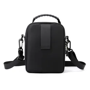 Waterproof black nylon tactical crossbody bag with checkered texture and sports strap