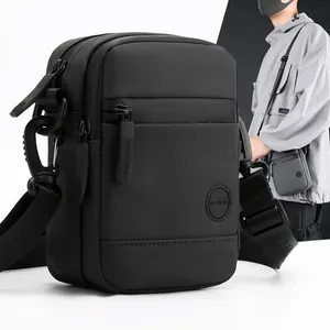 WEPOWER Men's Waterproof Coated Fabric Crossbody Bag With USB Port Mini Shoulder Bag Mobile Phone Pouch Multi Function Waist Bag