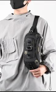 Tactical camo chest bag with ballistic nylon, Molle webbing, and multiple zip compartments