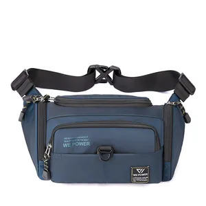 Sac banane bleu marine grande capacité en nylon résistant avec plusieurs poches