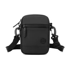 Men's minimalist black multi-functional crossbody bag with adjustable shoulder strap