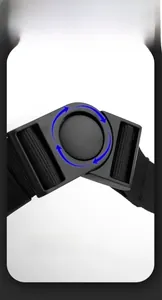 Detail of the rotating shoulder strap buckle and durable nylon webbing on black bag