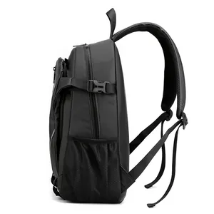 Minimalist black waterproof business backpack with breathable padded shoulder straps