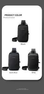 Comparaison détaillée des sacs de poitrine imperméables en noir, bleu foncé et gris techwear