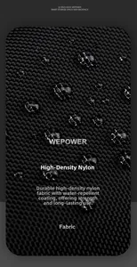 Close-up of waterproof high-density nylon fabric with water droplets on men chest bag