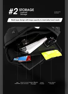 Macro view of multi-compartment interior storage in a durable black nylon crossbody bag