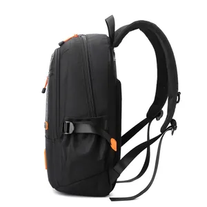 Zaino porta PC nero ad alta capacità con cerniere arancioni e tasche a rete