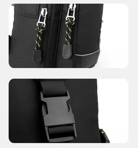 Detail of high-density nylon fabric with smooth dual zippers and durable plastic strap buckle