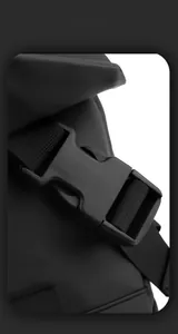 Detail of high-strength plastic buckle and durable woven strap on black crossbody bag