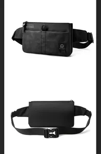 Vista dettagliata fronte e retro del marsupio nero camo impermeabile con anello a D