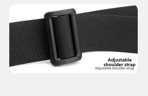 Detail of durable nylon shoulder strap with adjustable black matte buckle for men bag