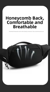 Detail of breathable honeycomb mesh back on black crossbody chest bag for comfort
