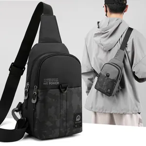 Zaino Monospalla da Uomo per Esterno Impermeabile Nylon Oxford Sling Bag Patchwork Mimetico Tracolla Regolabile Borsa Casual Daypack