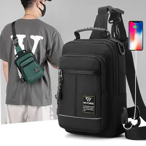 Men Fashion Waterproof Nylon Chest Bag Casual Sling Crossbody Bag With USB Charging Port Multi Layer Shoulder Backpack