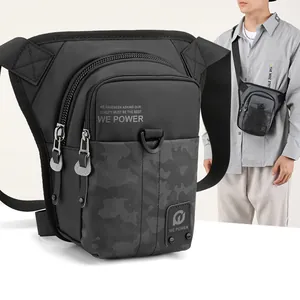 Sac de Jambe Tactique pour Hommes Imperméable en Tissu Oxford Sac de Taille Camouflage Équitation Pêche Multi-poches Sac de Poitrine Bandoulière