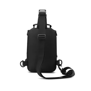 Men's casual black nylon crossbody chest bag with adjustable strap and tactical buckles