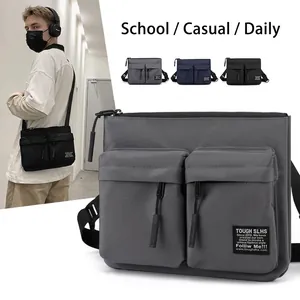 Men Casual Messenger Bag Water Repellent Nylon Oxford Cloth Tactical Multi Pocket Chest Bag School Travel Crossbody Bag
