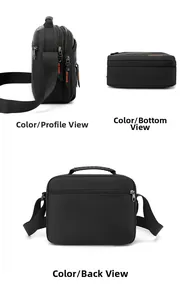 Detailed views showing the side, bottom, and back of this black waterproof nylon crossbody bag