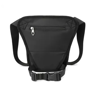 Sacoche de jambe tactique en nylon noir pour l'extérieur avec boucle et poches zippées