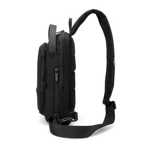 Sac de poitrine noir imperméable pour homme avec bandoulière en maille nid d'abeille aérée